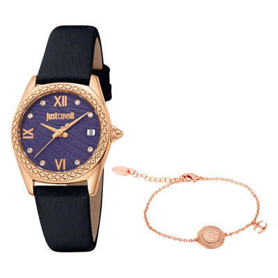 Just Cavalli SET Unbezwingbar Animalier Leder Schwarz Violett