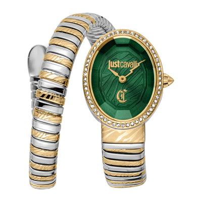 Just Cavalli Signature Snake Velina Silber Gelbgold Grün