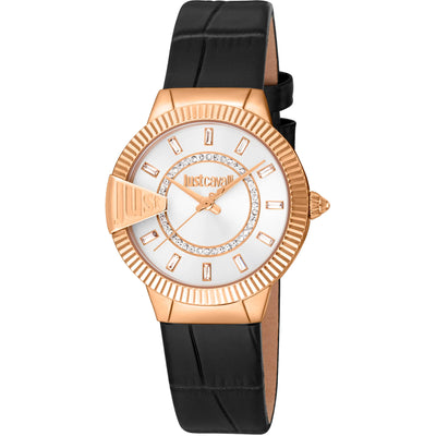 Just Cavalli Glam Chic Puntale Schwarzes Leder Roségold